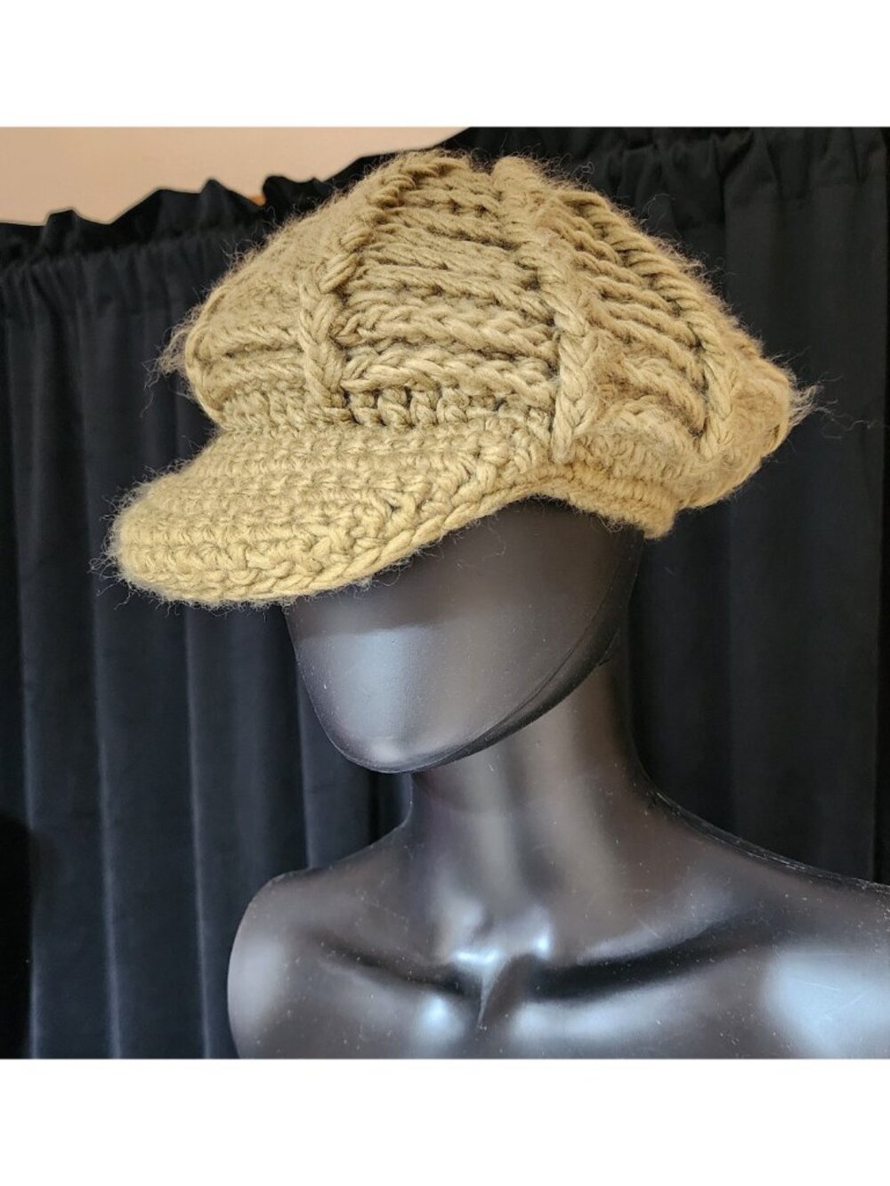 Vintage 70s Psychedelic Crochet Newsboy Cap - Picture 2 of 6